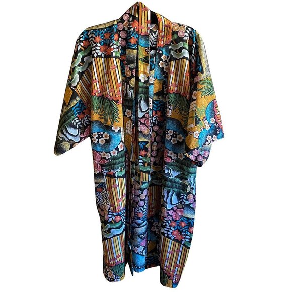 Vintage vibrant wood-sy pattern knee length kimono cover up - Picture 1 of 15